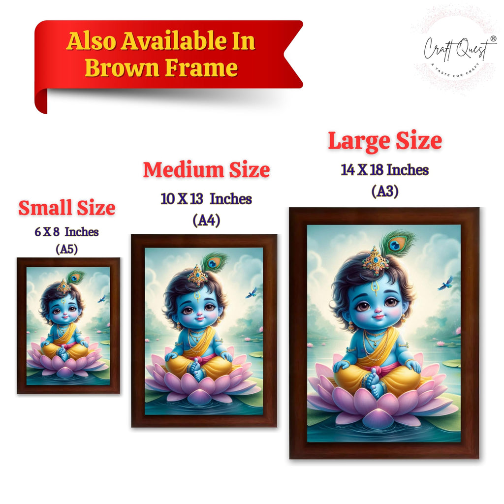 CRAFT QUEST Cute Baby Krishna HD Print | Little Krishna Frame for Home Temple, Office Desk, Décor Item