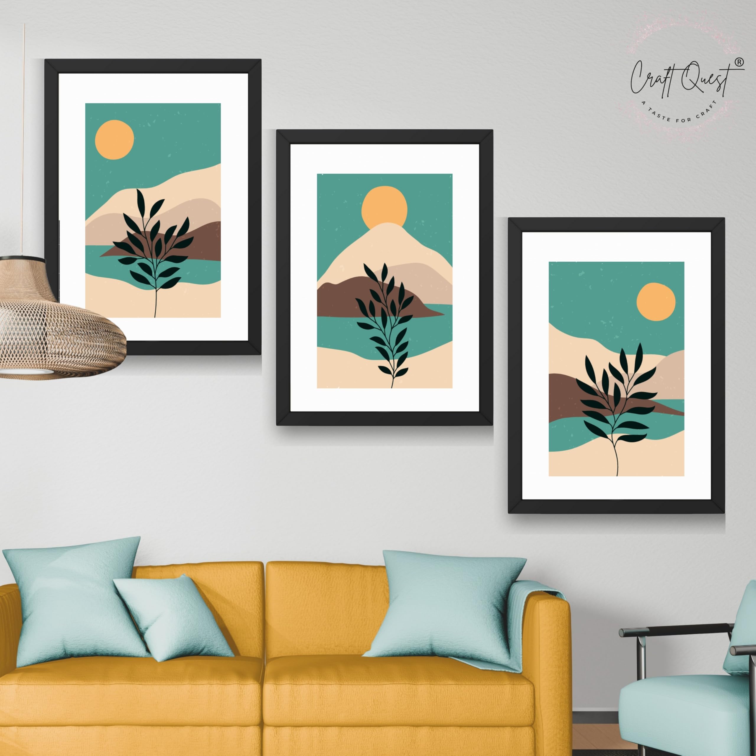 CRAFT QUEST Wall Art Decor Paintings | Set of 3 Wall Art Frames for Home Decoration | Ideal for Living Room, Bedroom & Office