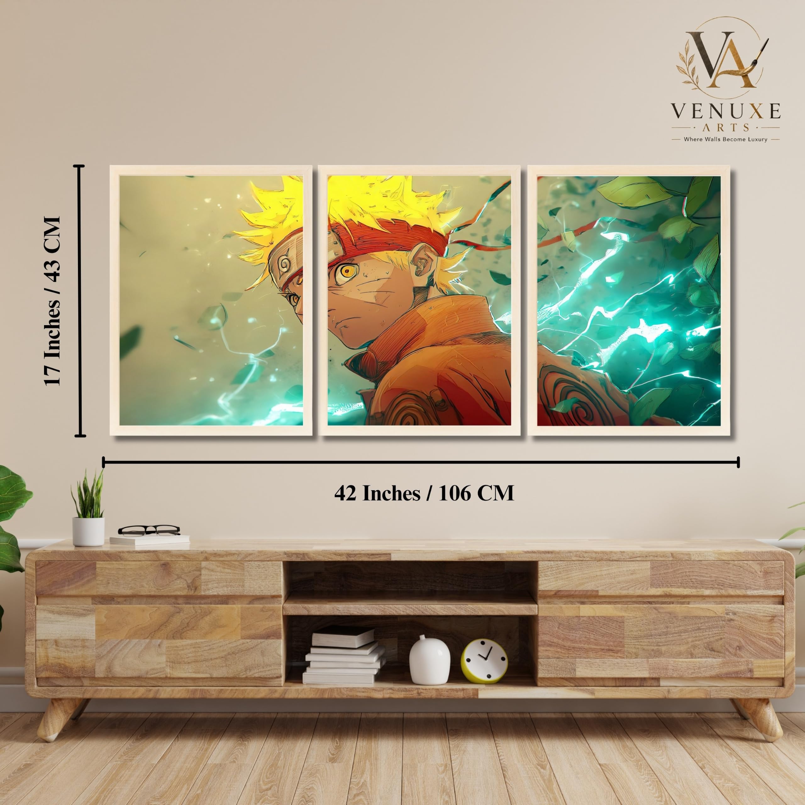 VENUXE ARTS Set Of 3 Anime Characters Wall Framed |Anime Characters Framed Poster for Living Room Bedroom Gaming Room Studio Wall Decor
