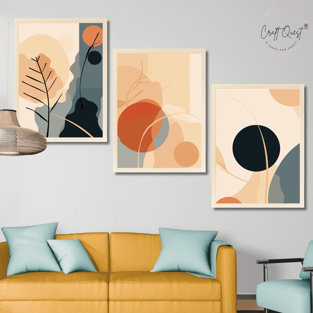 CRAFT QUEST Wall Art Decor Paintings | Set of 3 BOHO Wall Art Frames for Home Decoration | Ideal for Living Room, Officess & Bedrooms