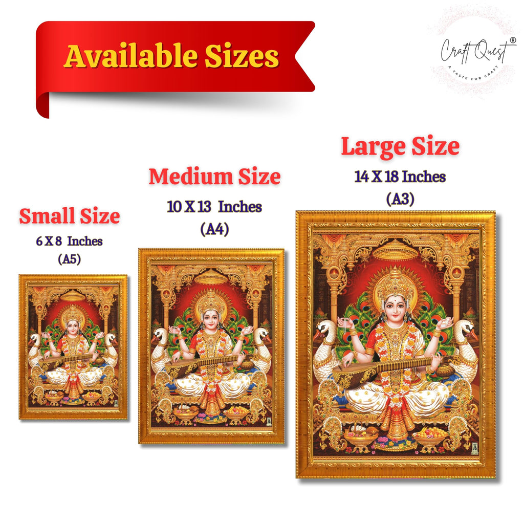 CRAFT QUEST Saraswati Devi Goddess Saraswathi Maa Wall Painting Framed For Home Décor Synthetic wooden Framed