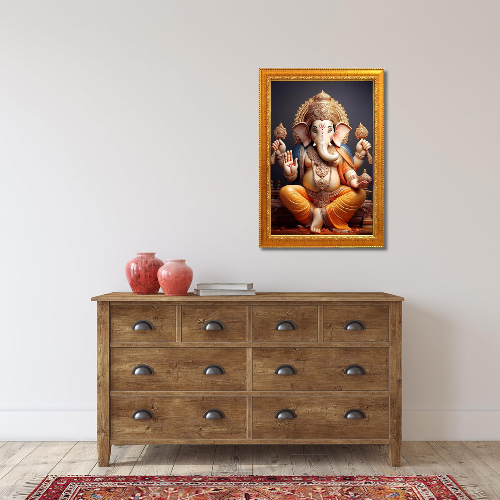 CRAFT QUEST Lord Ganesha Ganpati Ganapathi Hanging Wall Painting Framed For Home Décor