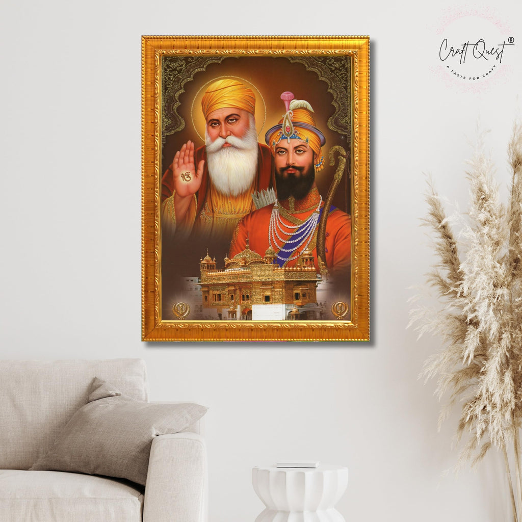 CRAFT QUEST Satnam Waheguru Gurunanak Dev Ji Photo Frame Sikh Guru Photo for Home Decor Spiritual Wall Hanging and Living Room Decoration