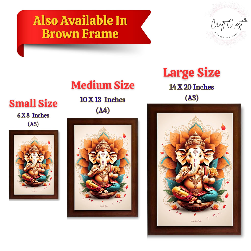 CRAFT QUEST Lord Ganpati Ganesha ji Wall Hanging Frame for Living Room, Bedroom, Office & Pooja Room Décor GA-213