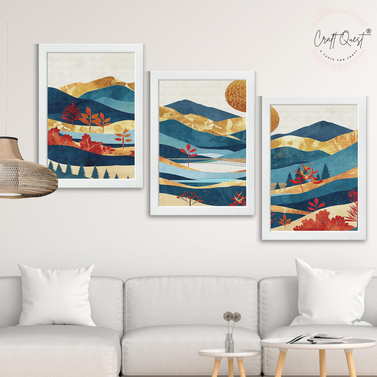 CRAFT QUEST Modern Art Pictures With Mountains & Trees Wall Art | Set of 3 Frames for Home Decoration | Ideal for Living Room, Bedroom & Offices