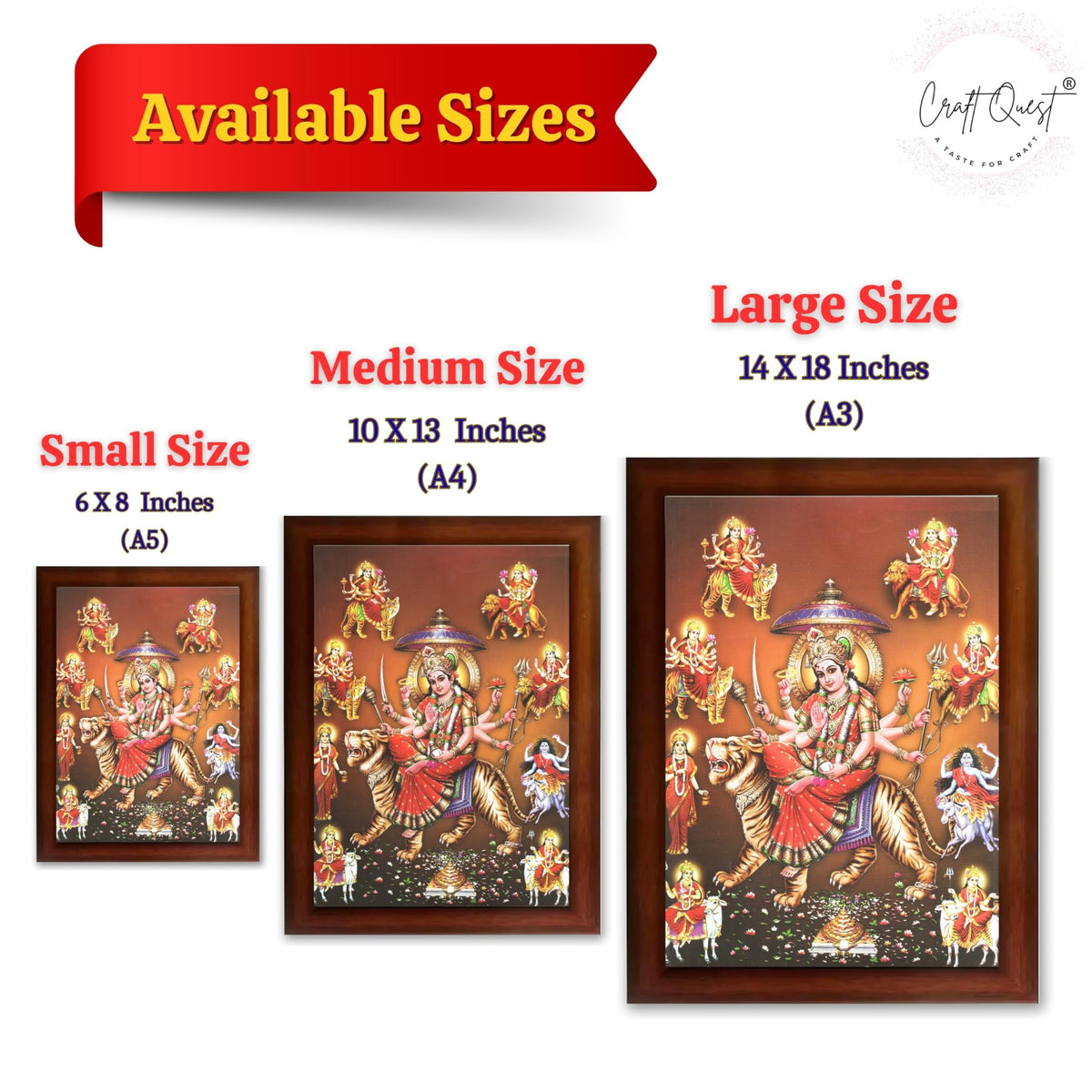CRAFT QUEST Durga Maa Mata Goddess Nav Navadurga Navdurga Wall Painting Photo Framed, Blessing Hindu Wall Decor