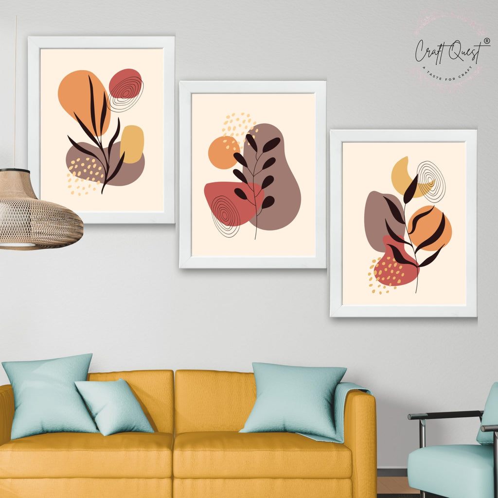 CRAFT QUEST Wall Art Decor Paintings | Set of 3 BOHO Wall Art Frames for Home Decoratio | Ideal for Living Room, Office & Bedrooms