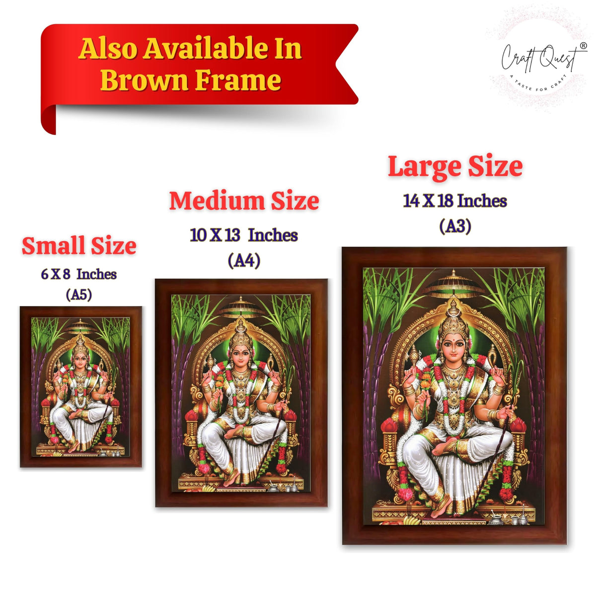 CRAFT QUEST Lalitha Devi Tripura Sundari Mata Wall Painting Photo Framed | South God Picture Frame for Home, Office, Temple & Gifting, Decor