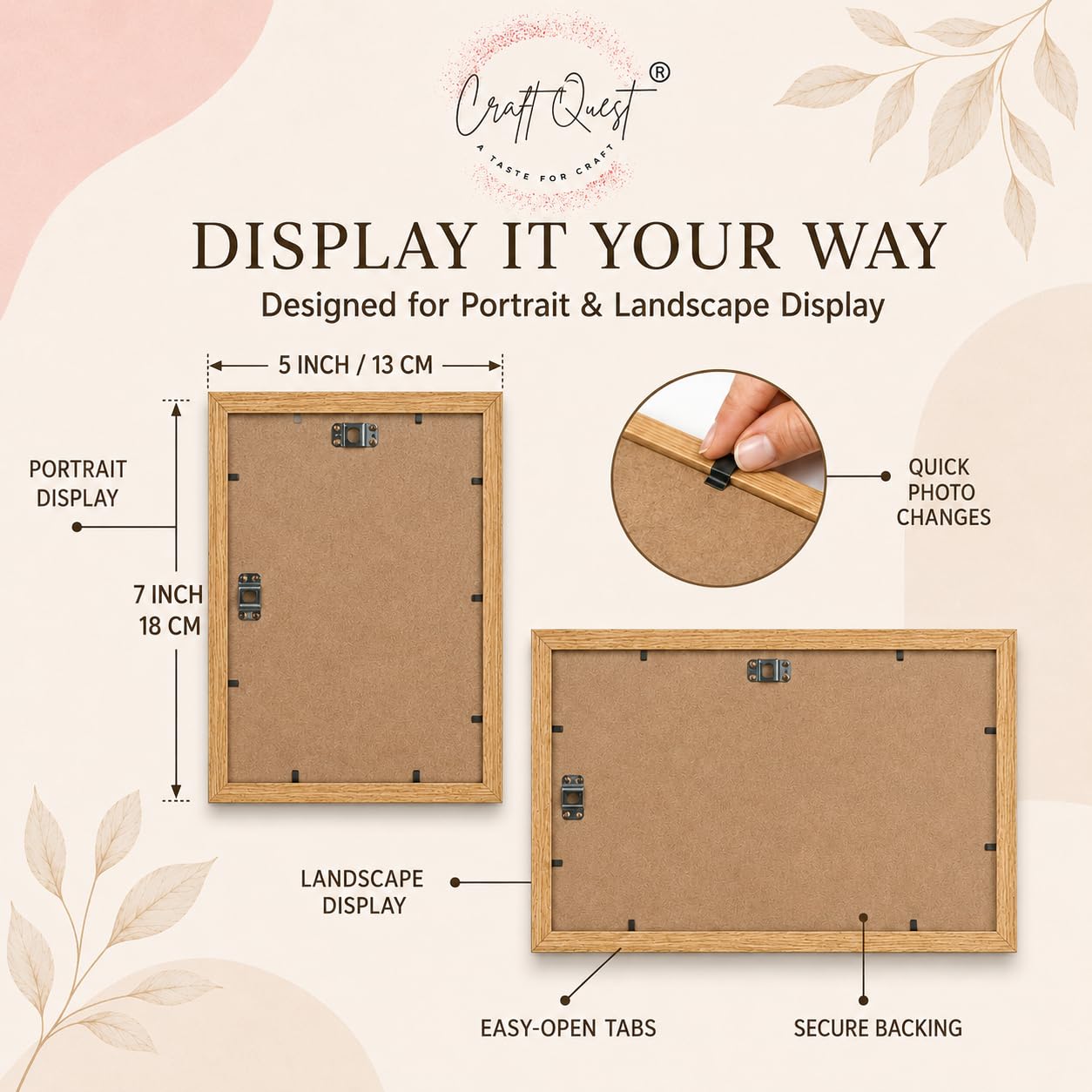CRAFT QUEST 4X6 Inch Size synthetic Wall Mount Photo frames Single For Home Decoration, Living Room, Office Decoration (Natural, Set of 1)