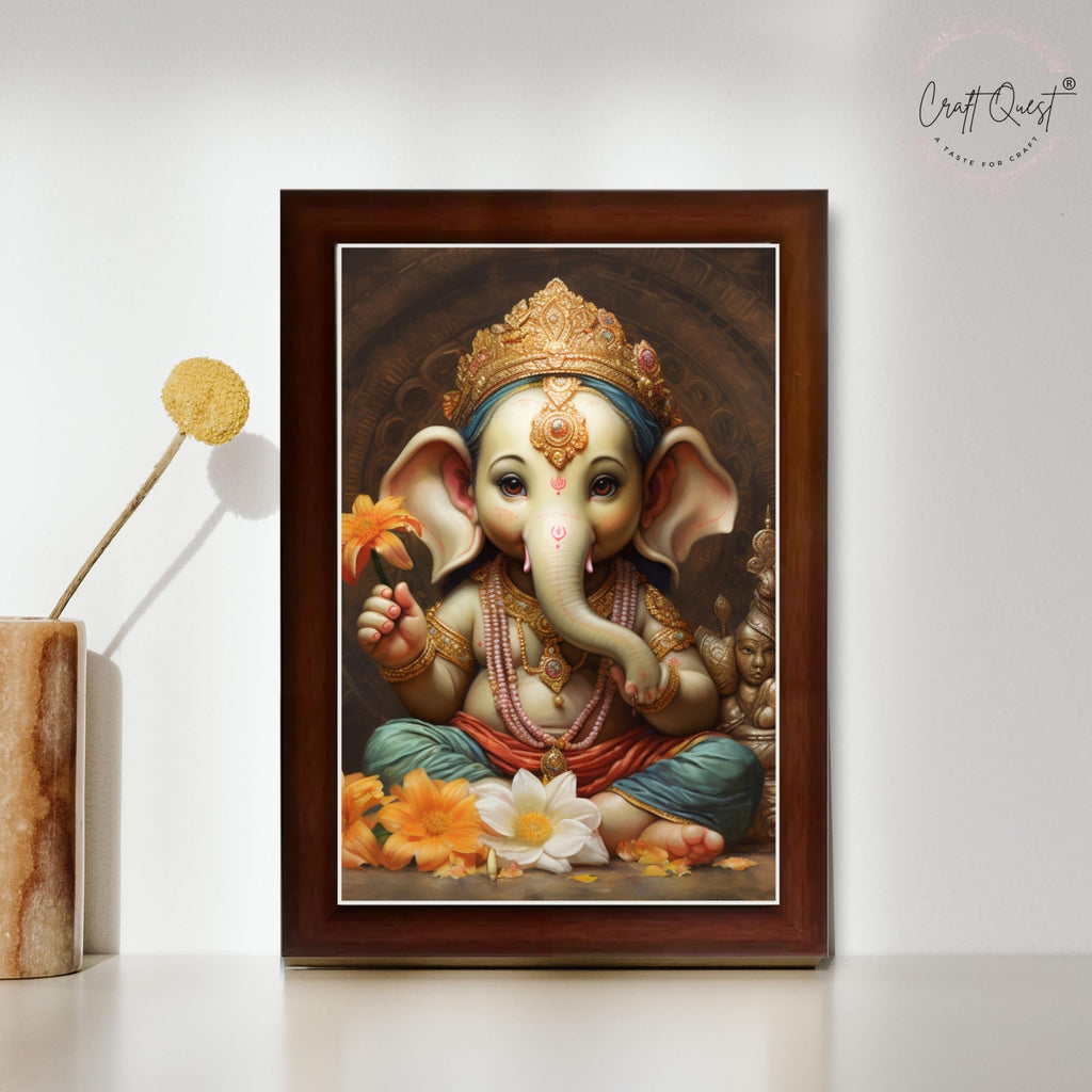 CRAFT QUEST Lord Ganesha Ganpati ji Abstract Modern Wall Painting With Frame For Home and Office Décor