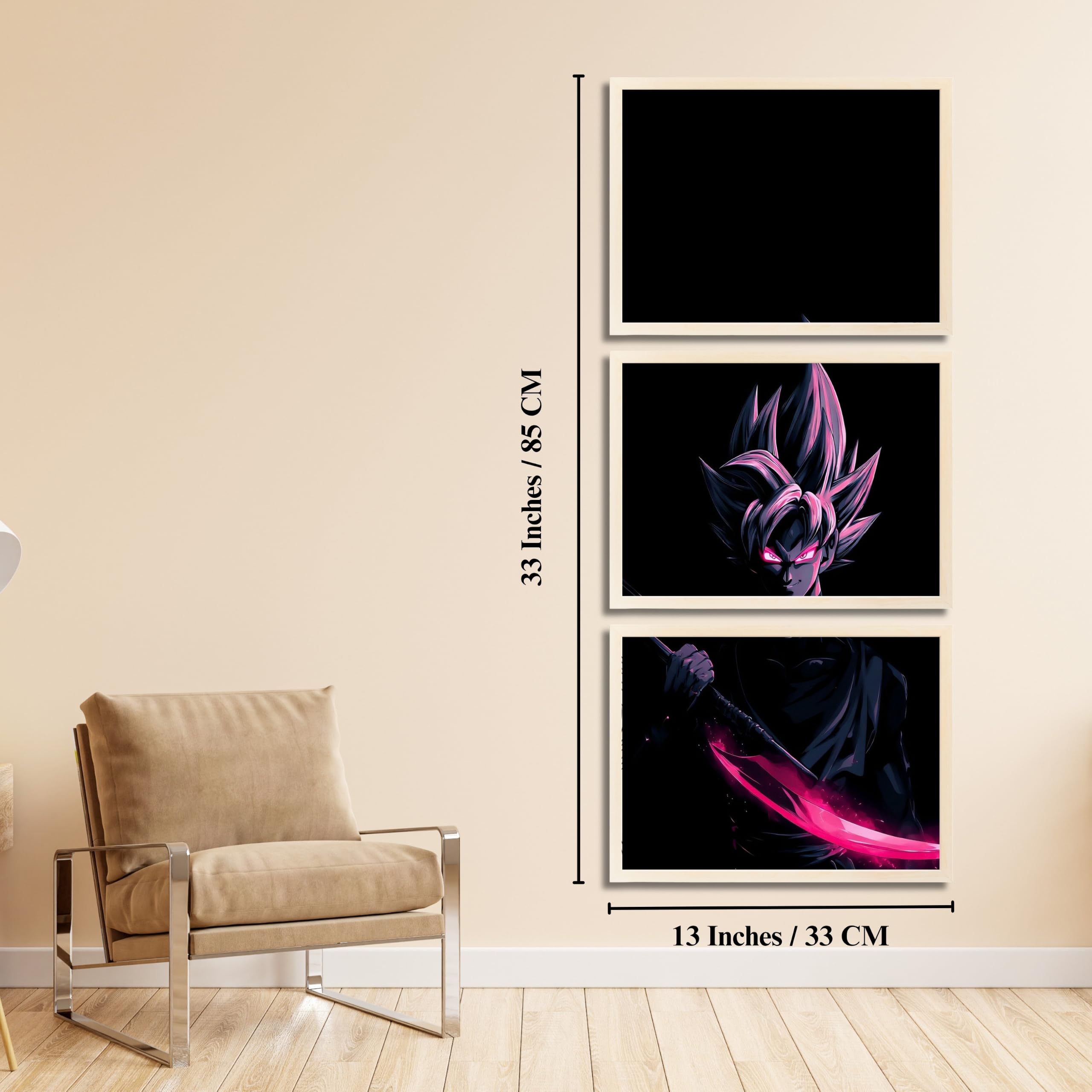 VENUXE ARTS Set Of 3 Anime Characters Wall Framed |Anime Characters Framed Poster for Living Room Bedroom Gaming Room Studio Wall Decor
