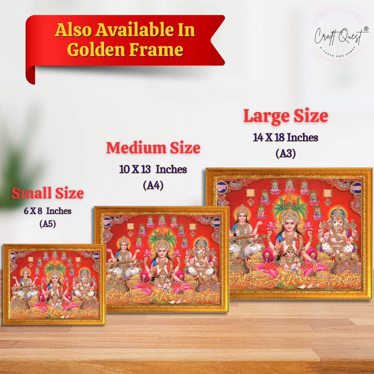 CRAFT QUEST Lakshmi Devi Dhana Laxmi Maa Wall Painting Frame for Diwali,Temple, Pooja, Living Room Home and Decor