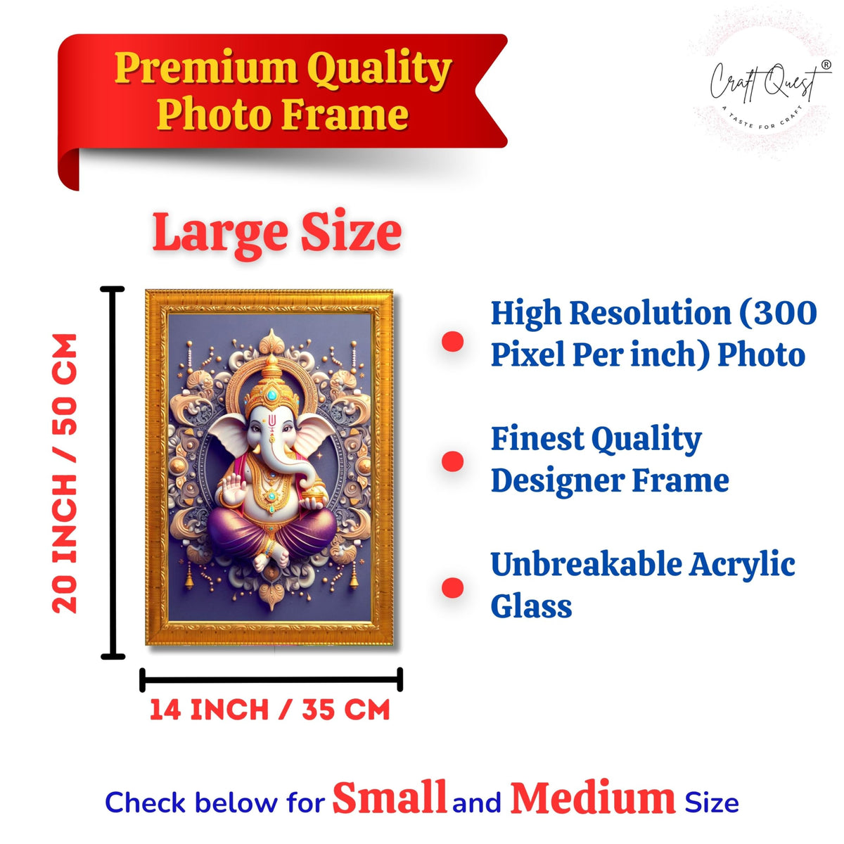 CRAFT QUEST Lord Ganesh Ganpati Ganapathi Hanging Wall Painting Framed For Home Décor