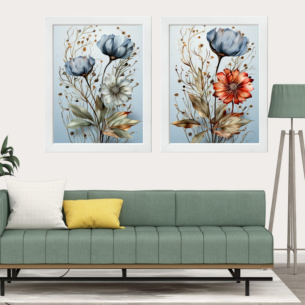 CRAFT QUEST Wall Art Decor Paintings | Set of 2 Floral Wall Art Frames for Home Decoration | Ideal for Living Room, Bedroom & Office