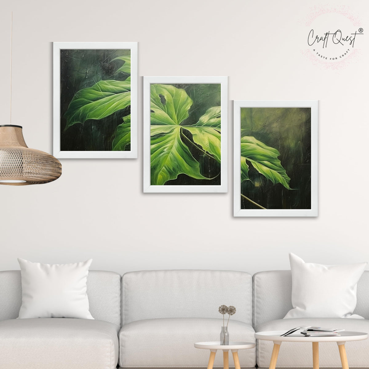 CRAFT QUEST Nature Inspired Painting Of Plant With Green Leaves Wall Art | Set of 3 Frames for Home Decoration | Ideal for Living Room, Bedroom & Offices