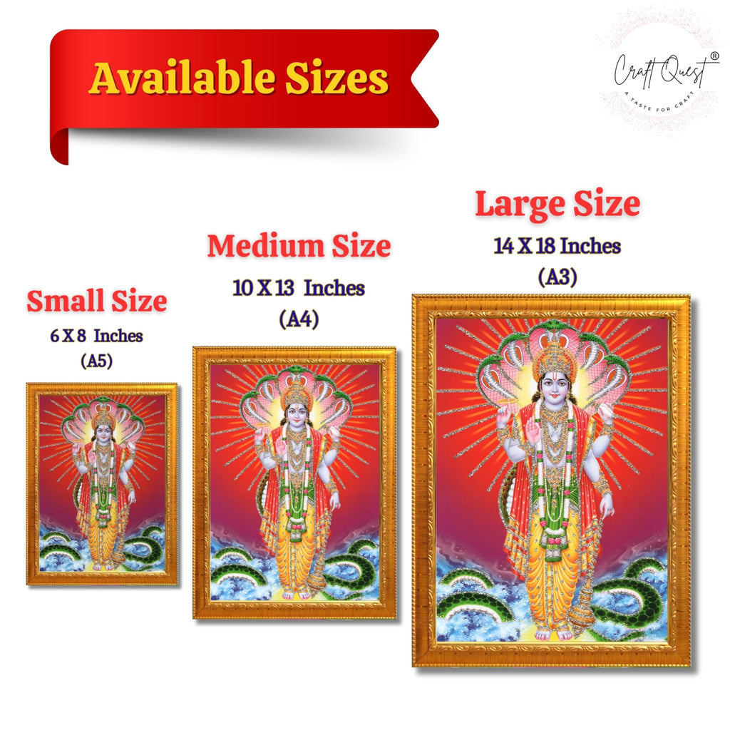 CRAFT QUEST Lord Vishnu Bhagwan Narayan Murti Mahavishnu Wall Painting Framed Home Décor, Religious Photo Frame
