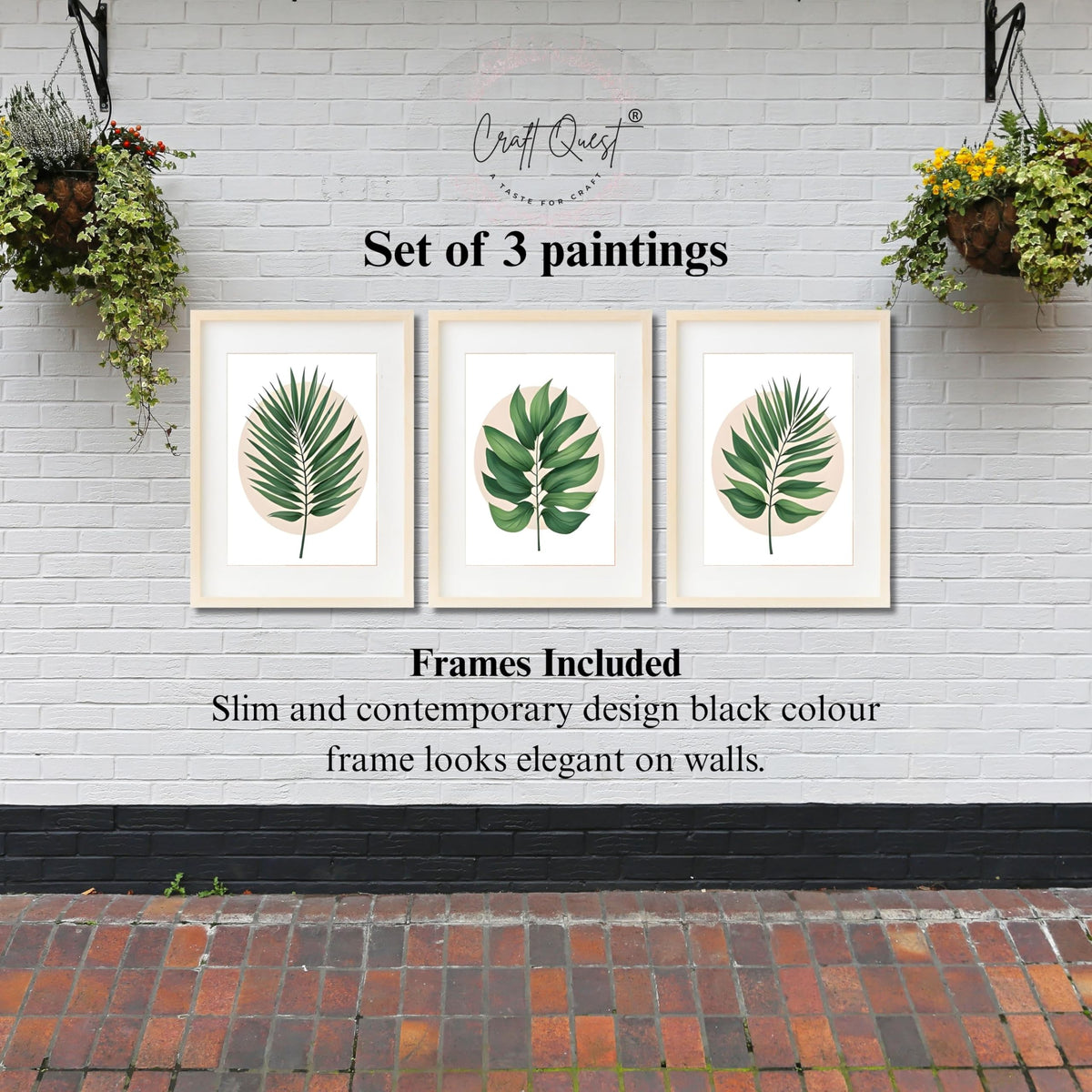 CRAFT QUEST Wall Art Decor Paintings | Set of 3 FLORAL Wall Art Frames for Home Decoration | Ideal for Living Room, Bedroom & Offices