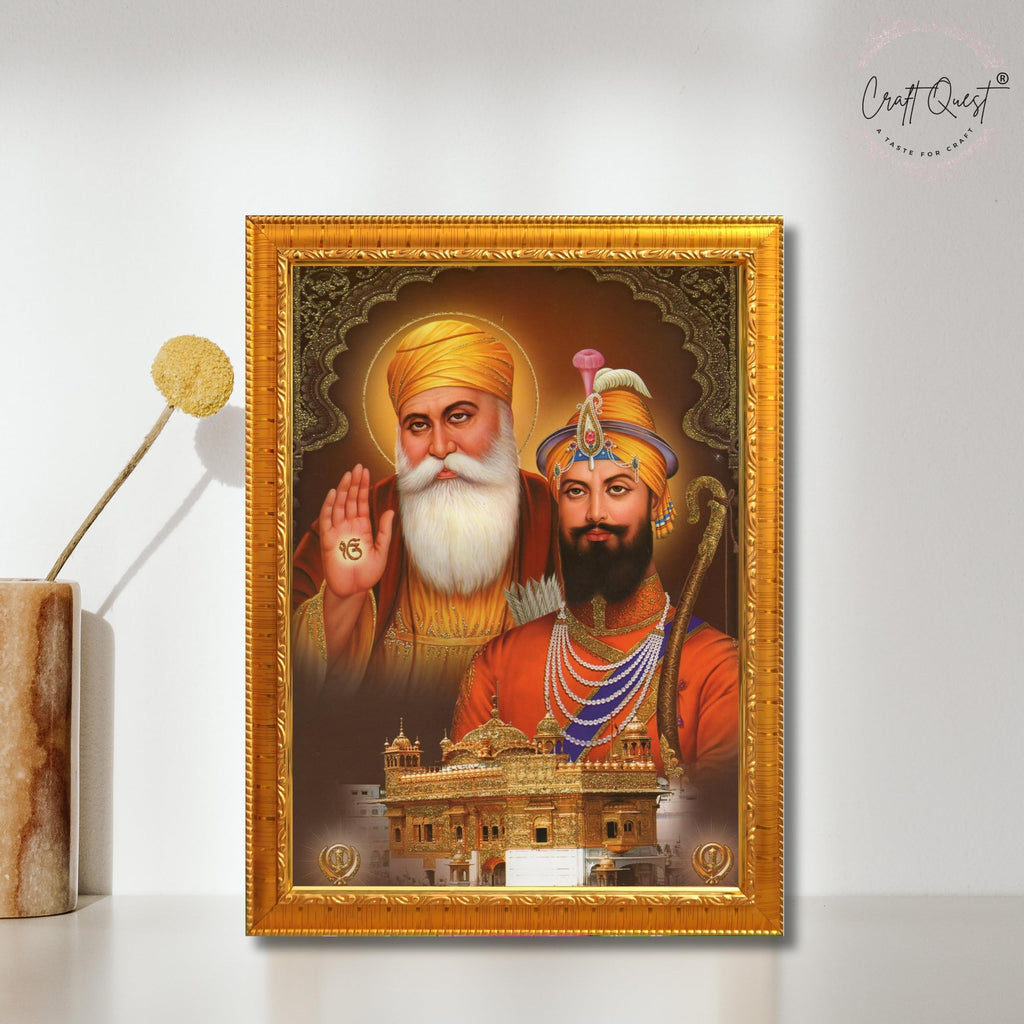 CRAFT QUEST Satnam Waheguru Gurunanak Dev Ji Photo Frame Sikh Guru Photo for Home Decor Spiritual Wall Hanging and Living Room Decoration