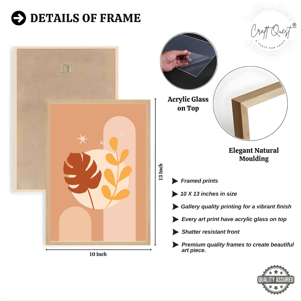 CRAFT QUEST Wall Art Decor Paintings | Set of 3 BOHO Wall Art Frames for Home Decoration | Ideal for Living Room, Offices & Bedrooms