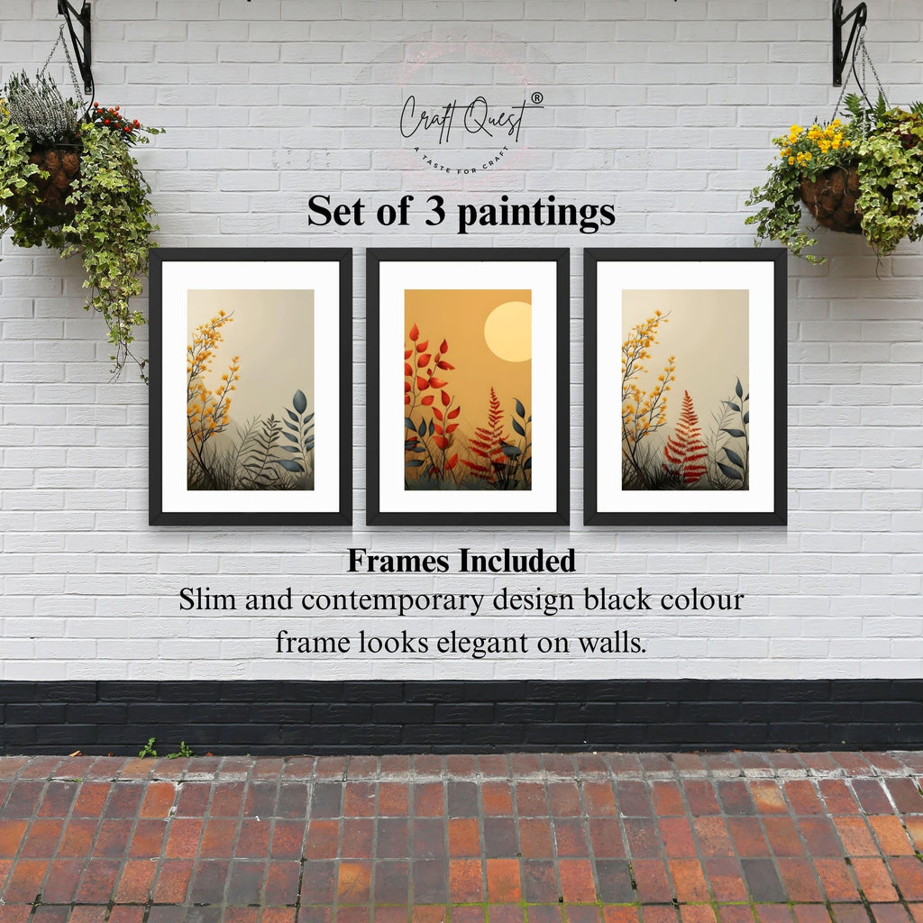 CRAFT QUEST Wall Art Decor Paintings | Set of 3 FLORAL Wall Art Frames for Home Decoration | Ideal for Living Room, Bedroom & Offices