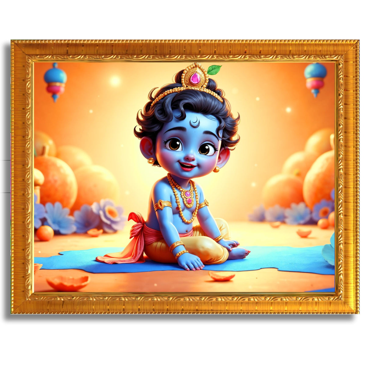 CRAFT QUEST Baby Krishna Photo Frame | Shri Bal Gopal Painting | Krishna Photo Frames for Walls, Home, Living Room and Home Décor
