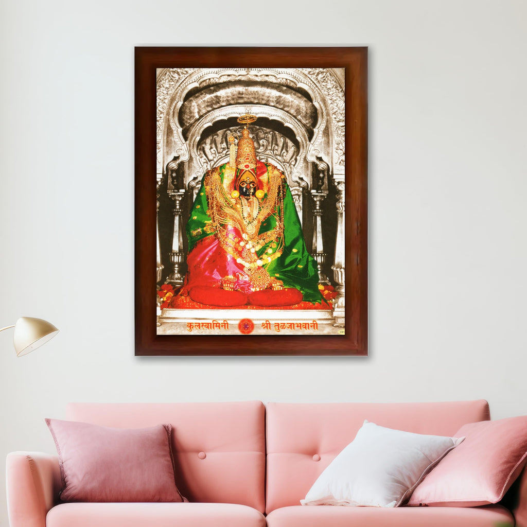 CRAFT QUEST Tulja mata photo with frame, Tuljabhawani photo, Tuljapur, Religious Framed Painting with Acrylic glass