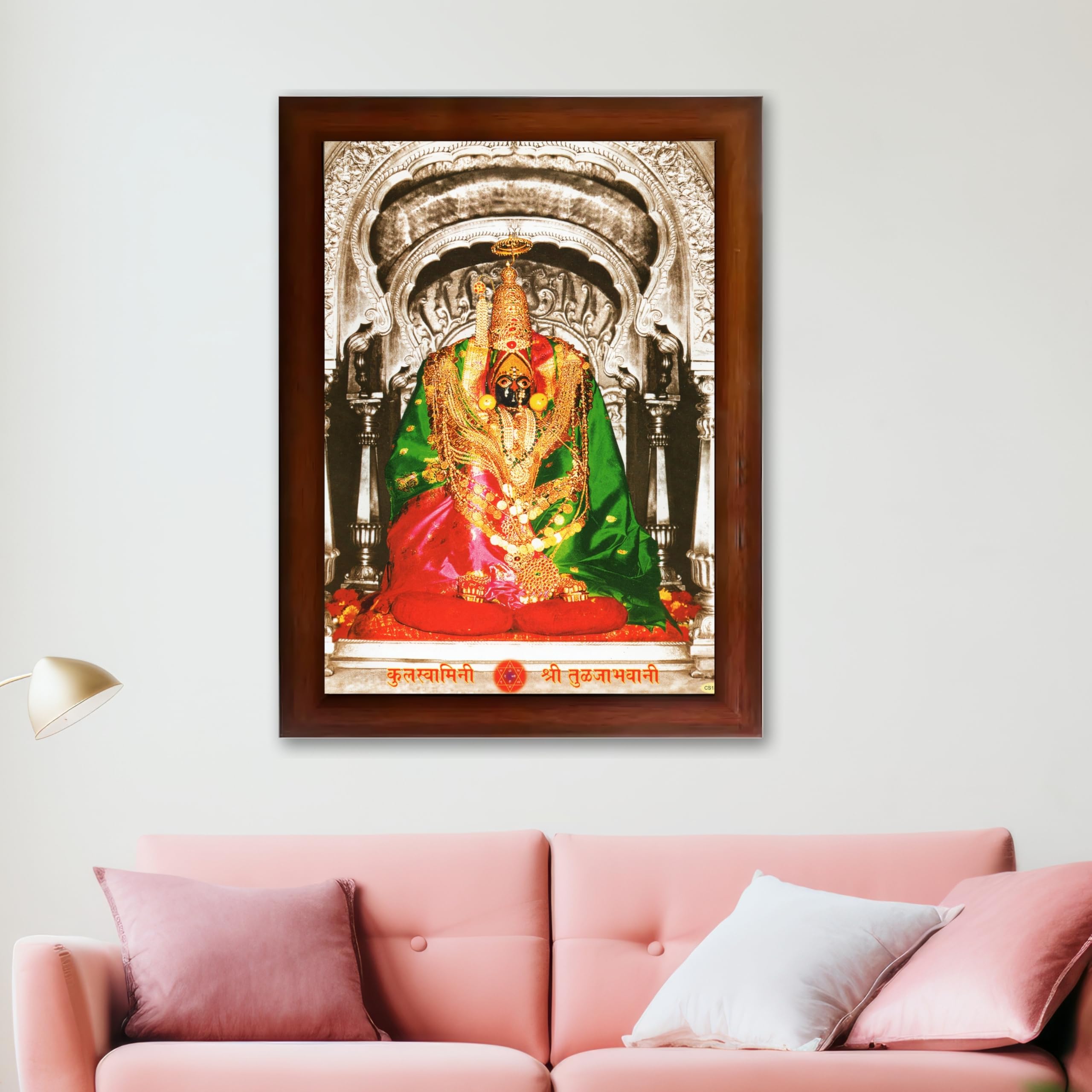 CRAFT QUEST Tulja mata photo with frame, Tuljabhawani photo, Tuljapur, Religious Framed Painting with Acrylic glass