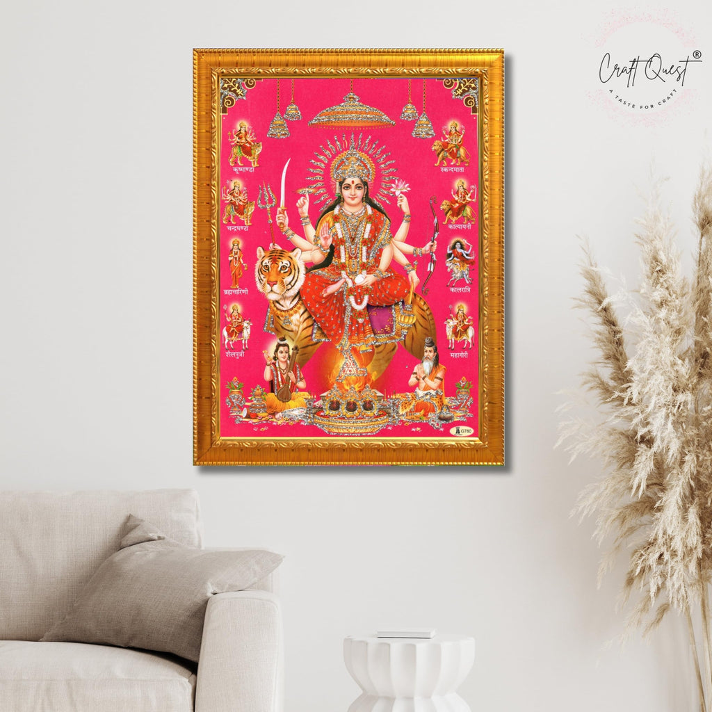 CRAFT QUEST Durga Maa Mata Goddess Nav Navadurga Navdurga Wall Painting Framed Home Décor