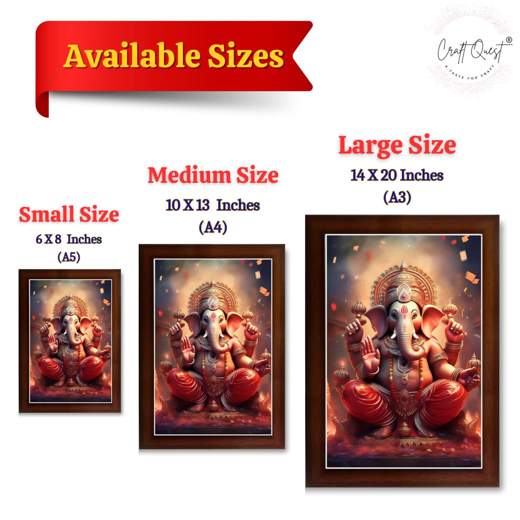 CRAFT QUEST Lord Ganesha Ji Laminated God Photo Frame Wall Decor Mandir Pooja Poster Religious Painting Divine Hindu Temple Decoration Spiritual Blessings Home Office Gift
