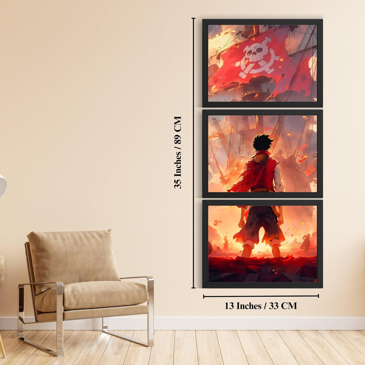 VENUXE ARTS Set Of 3 Anime Characters Wall Framed |Anime Characters Framed Poster for Living Room Bedroom Gaming Room Studio Wall Decor