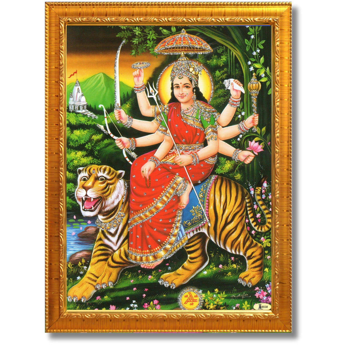 CRAFT QUEST Durga Mata Goddess Navdurga Wall Painting Framed Home and Pooja Décor