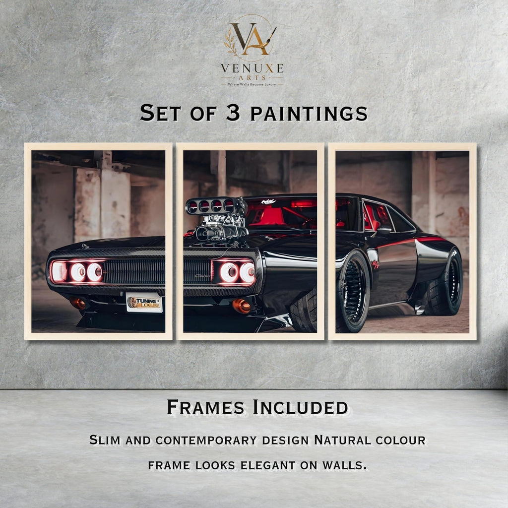 VENUXE ARTS Set Of 3 Big Sports Cars Framed Posters Gift Items for Boys Room Wall Decoration Bedroom Living Room Office Studio Décor | Car Poster Frame for Wall Décor