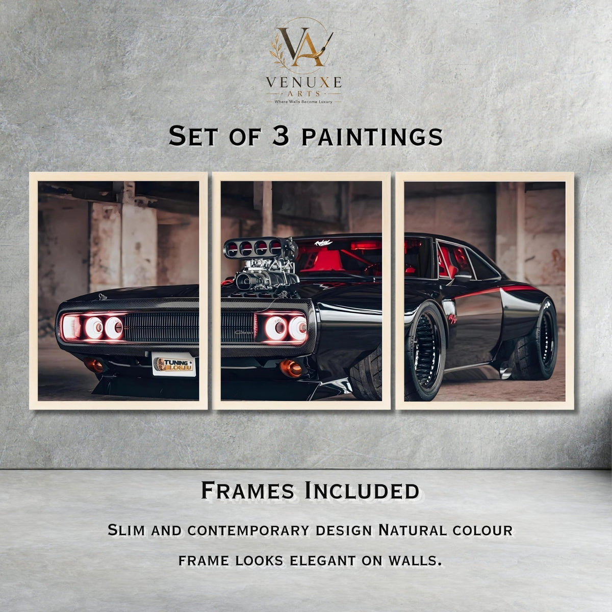 VENUXE ARTS Set Of 3 Big Sports Cars Framed Posters Gift Items for Boys Room Wall Decoration Bedroom Living Room Office Studio Décor | Car Poster Frame for Wall Décor