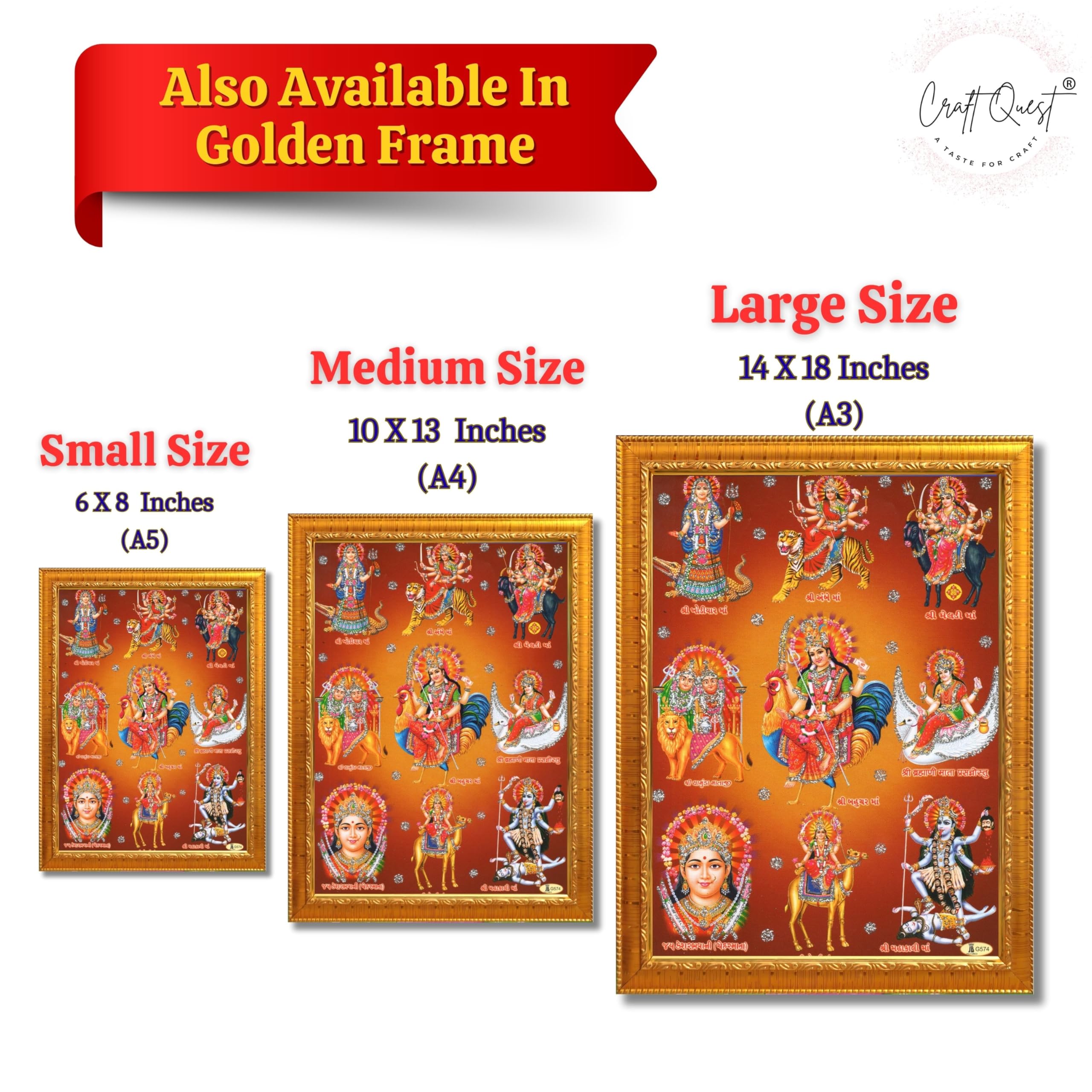 CRAFT QUEST Goddess Navdurga Durga MataJi Wall Painting Framed Home and Pooja Décor Item