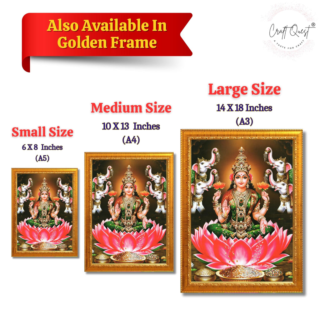 CRAFT QUEST Goddess Lakshmi Devi Vaibhav Laxmi Maa Wall Painting Photo Framed | Ideal for Home, Office, Temple & Puja Room, Wall Decor