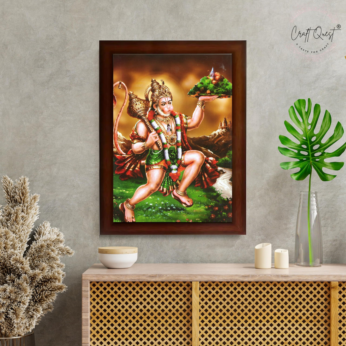 CRAFT QUEST Lord Bajrang Bali Hanuman Ji Photo Frame | Acrylic Glass, Lightweight & Waterproof | Ideal for Home, Office, Temple & Puja Room Wall Decor