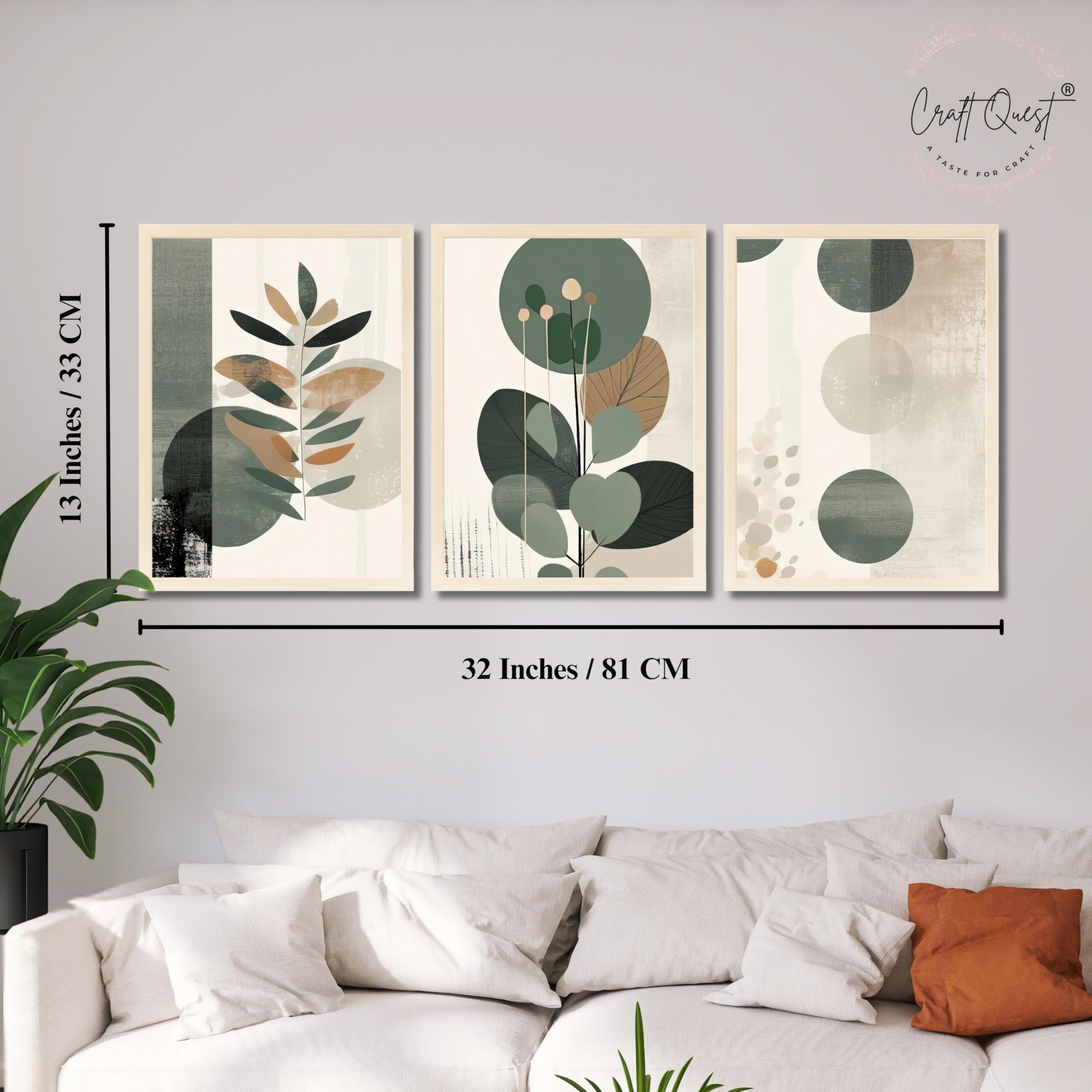 CRAFT QUEST Three Pieces Artwork | Set of 3 Frames for Home Decoration | Ideal for Living Room, Bedroom & Offices
