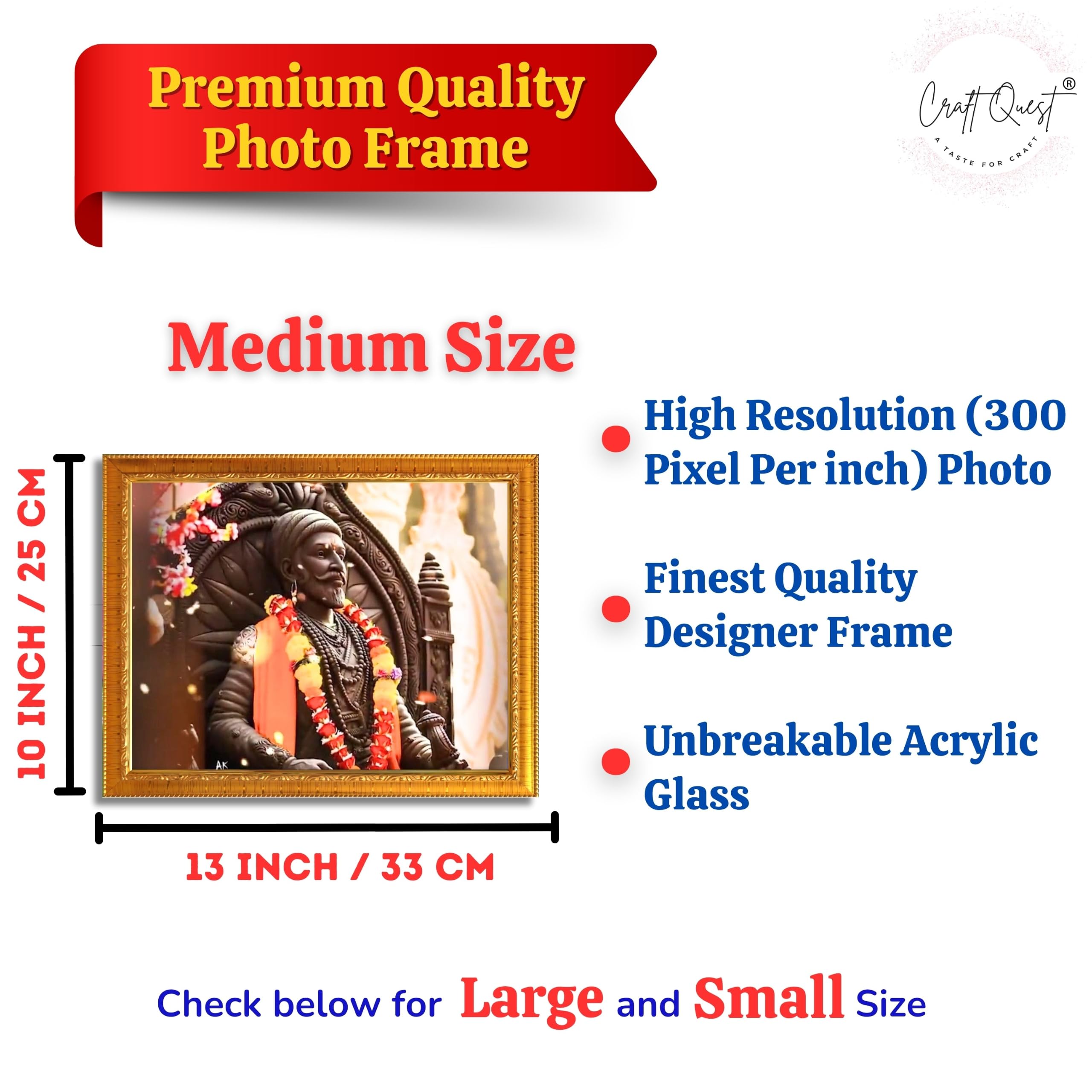 CRAFT QUEST Chattrapati Shivaji Maharaj Wall Photo Frame With Acrylic Sheet | Lightweight | Home Decoration Item | Best Gifting Option