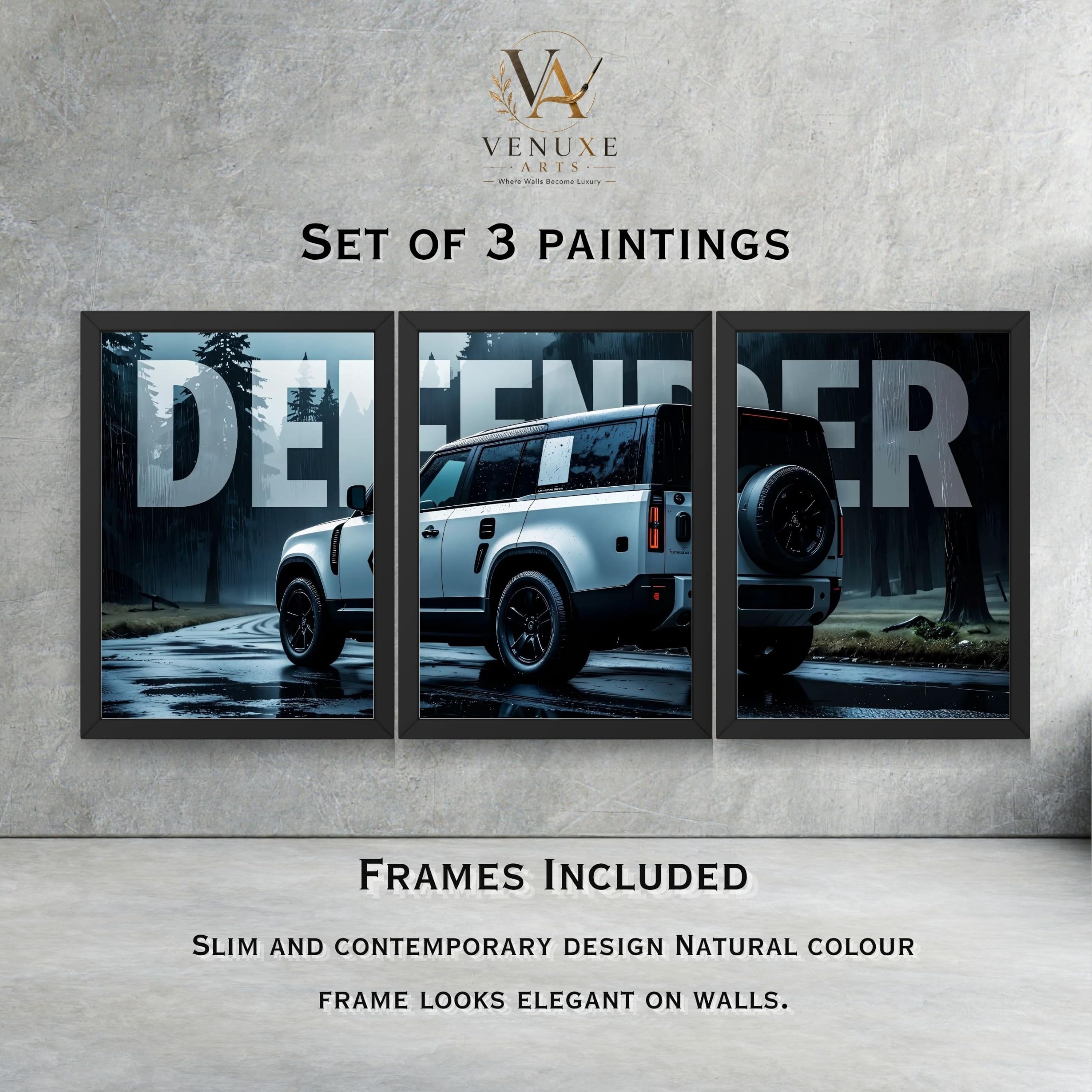 VENUXE ARTS Set Of 3 Big Sports Cars Framed Posters Gift Items for Boys Room Wall Decoration Bedroom Living Room Office Studio Décor | Car Poster Frame for Wall Décor