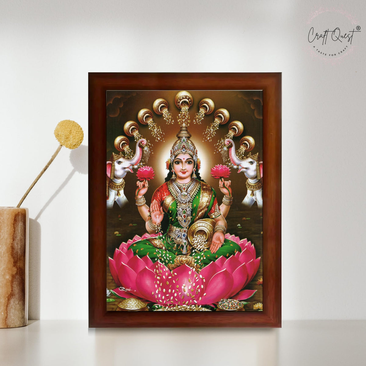 CRAFT QUEST Goddess Lakshmi Mata Laxmi Maa Wall Painting Photo Framed | Acrylic Glass, Lightweight & Waterproof | Ideal for Home, Office, Temple & Puja Room, Wall Decor