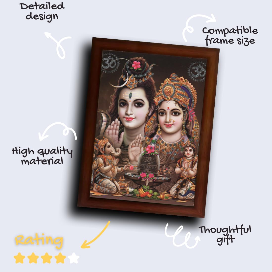 CRAFT QUEST Shiv Parivar (Shiv Shankar, Maa Parvati, Ganesh and Kartikey) Religious Wood Photo Frame Sparkle Coated for Pooja (Multicolour, 14 X 10 inch)