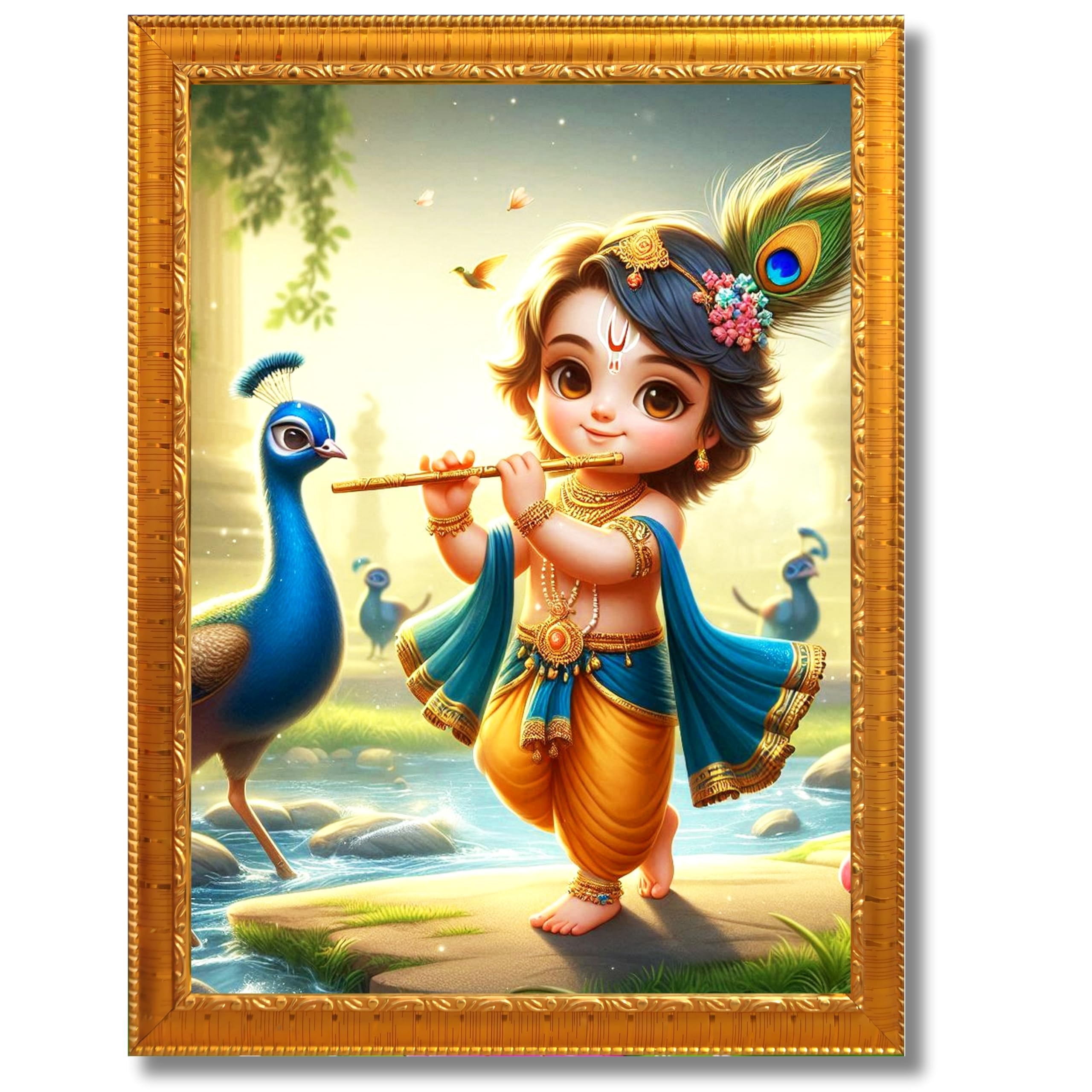 CRAFT QUEST Bal Gopal Makhan Chor Wall Photo Frame | Hindu God Kanha Devotional Home Decor | Pooja Room, Living Room, Gift Item