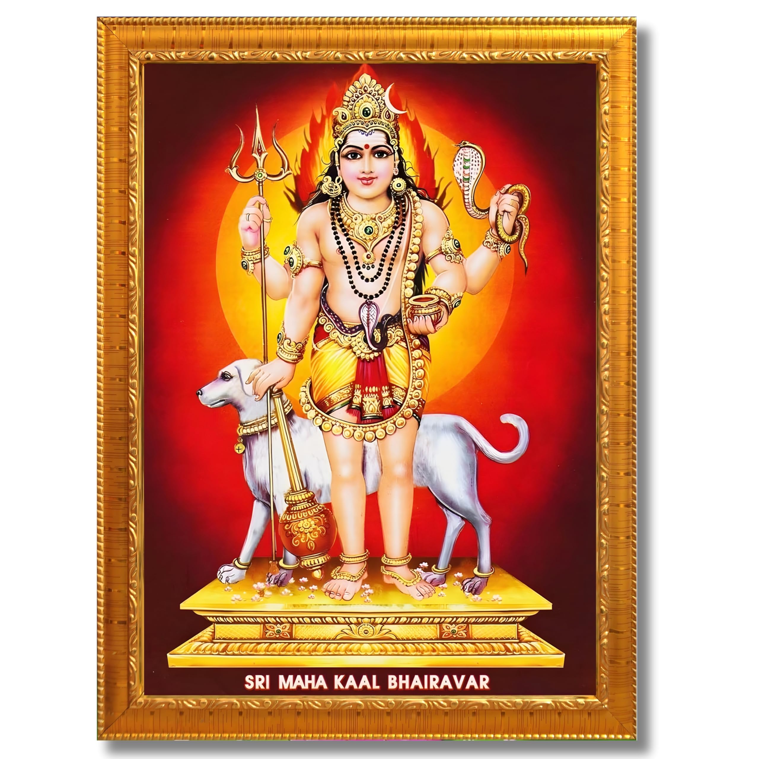 CRAFT QUEST Bhairava Kaal Bhairav Baba Bairava Photo Frame | Hindu God Spiritual Framed | Ideal for Home, Office, Temple & Puja Room, Wall Decor