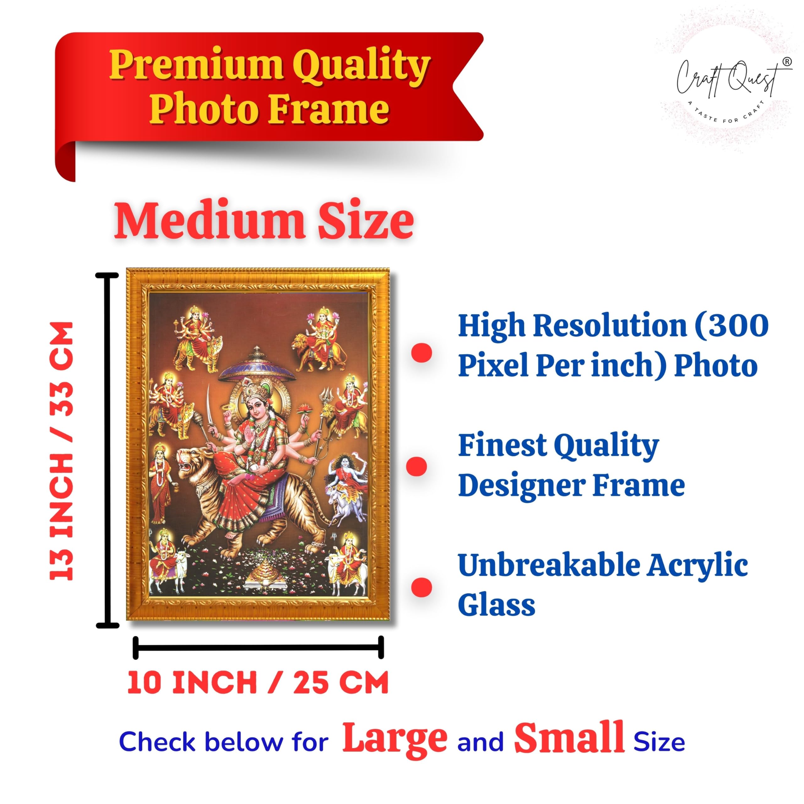 CRAFT QUEST Durga Maa Mata Goddess Nav Navadurga Navdurga Wall Painting Photo Framed, Blessing Hindu Wall Decor