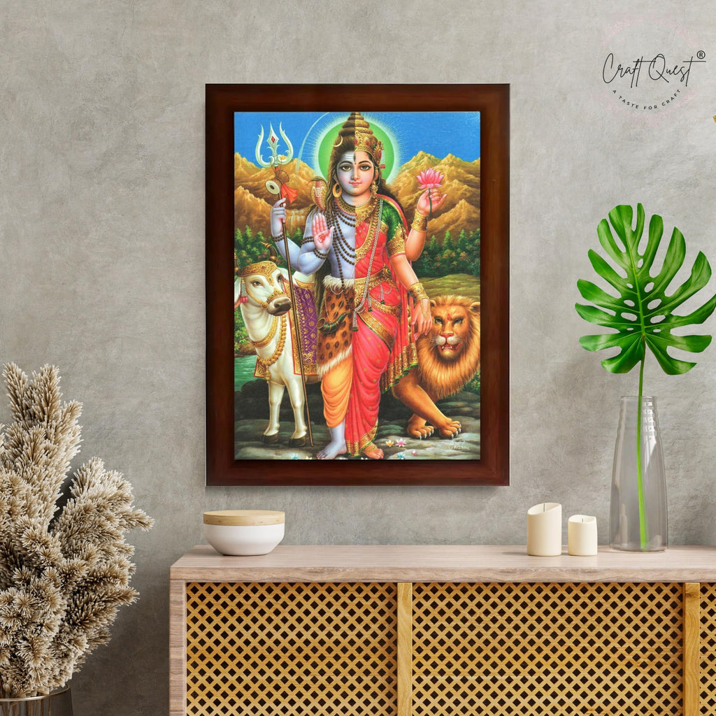 CRAFT QUEST Ardhanarishvara Arthanareeswara Shiv Parvati Photo Frame | God Spiritual Framed | Ideal for Home, Office, Temple & Puja Room, Wall Decor