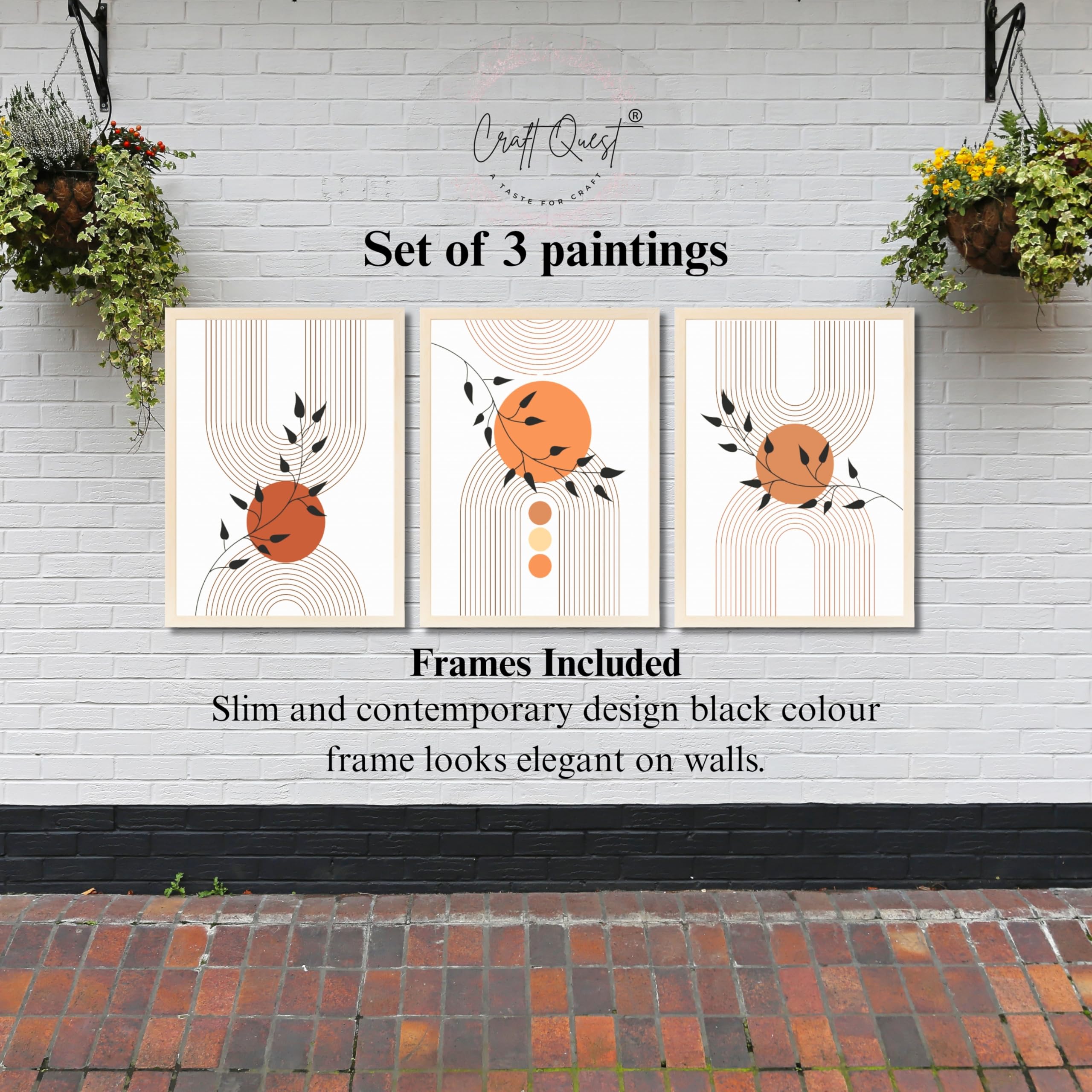 CRAFT QUEST Wall Art Decor Paintings | Set of 3 Abstract Wall Art Frames for Home Decoration | Ideal for Living Room, Bedroom & Office
