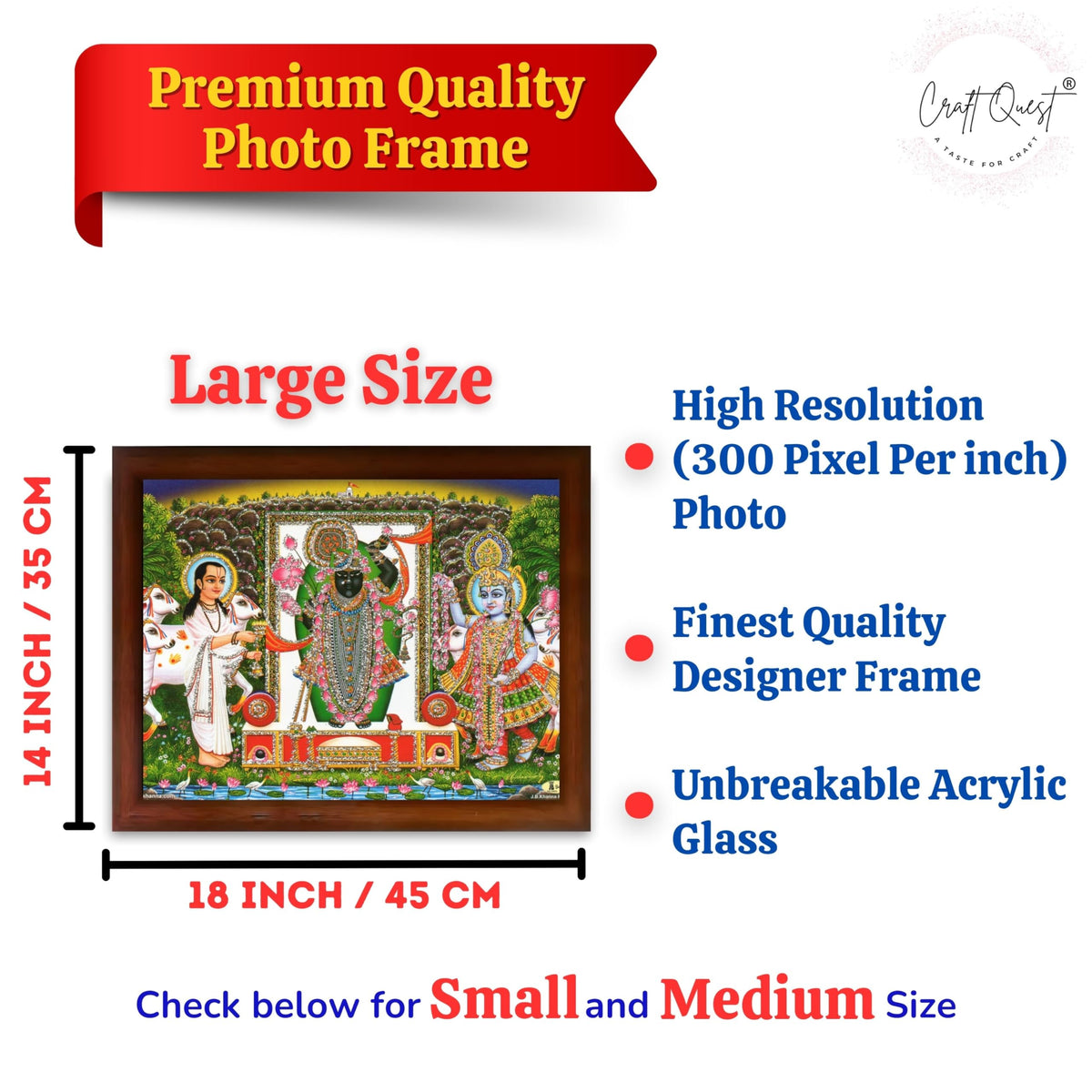CRAFT QUEST Shrinathji Photo with Frame Shreenathji Photo with Frame Religious Framed Painting Home Decorative Item Synthetic Wood frame