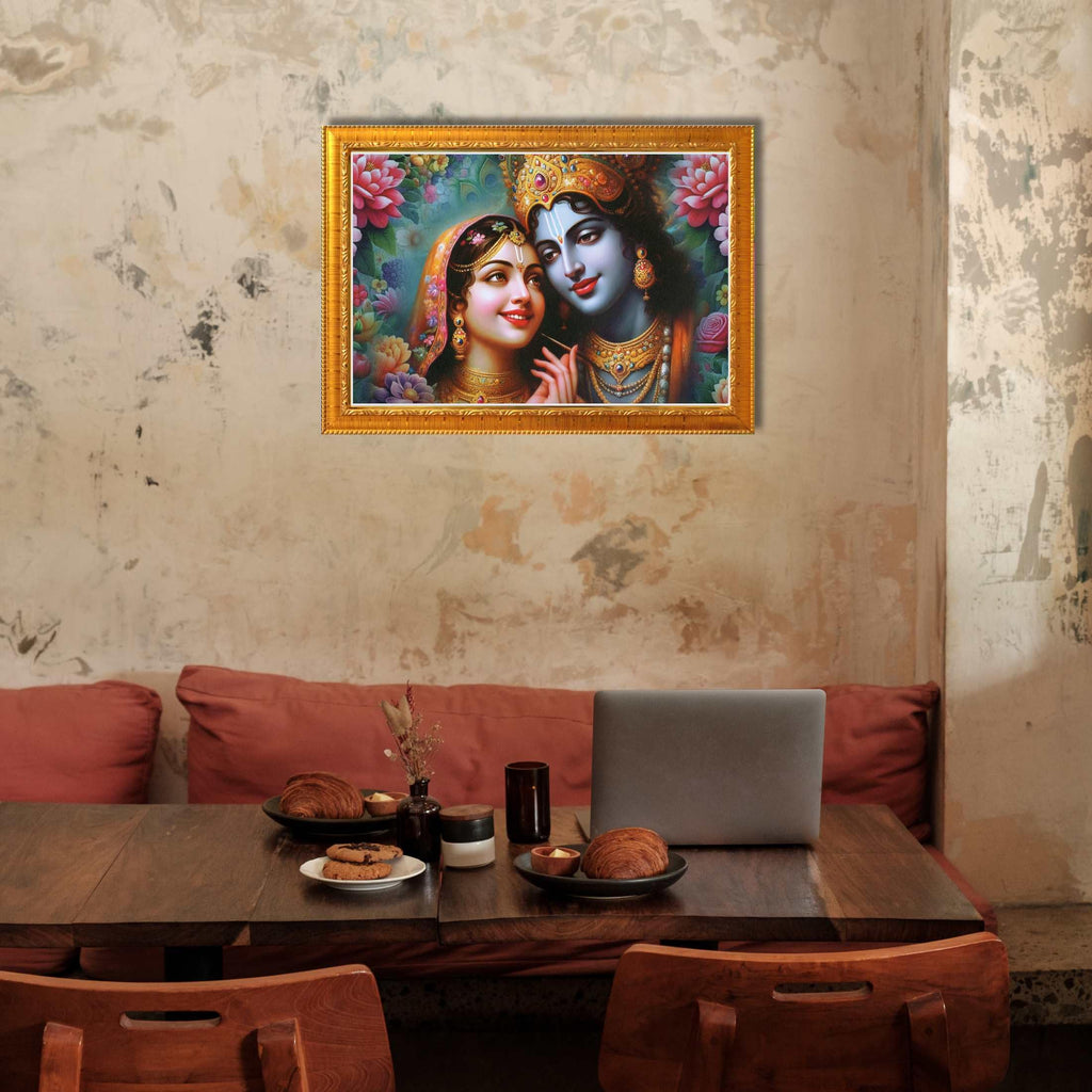 CRAFT QUEST Radha Krishna Art Photo Framed Painting for Home and Bedroom Wall Decoration of Size 14X10 Inches with Frame And Acrylic Glass RK205