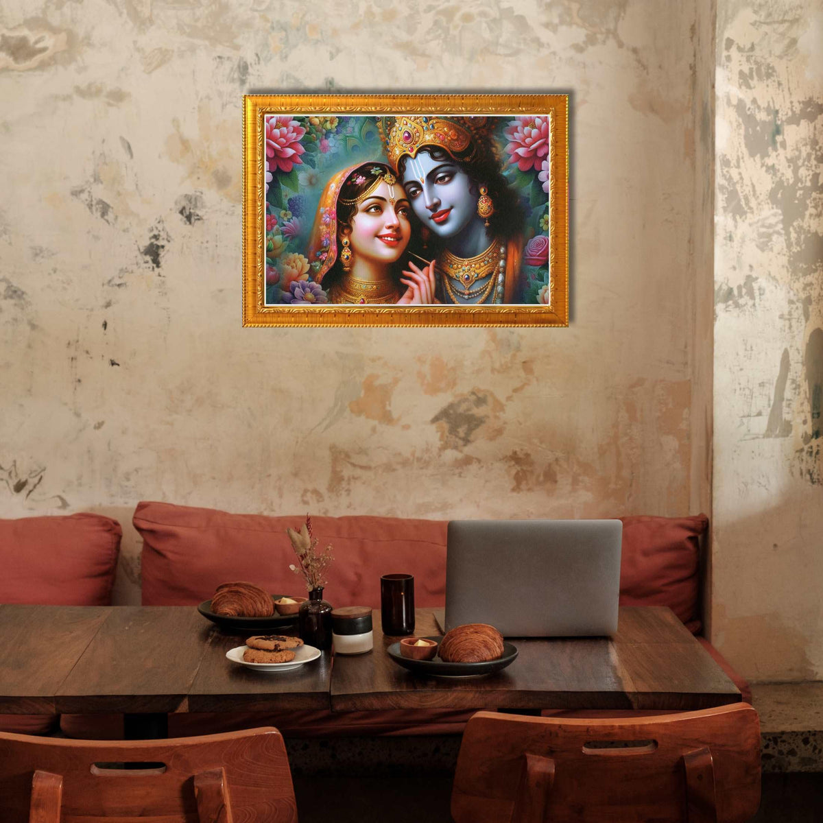 CRAFT QUEST Radha Krishna Art Photo Framed Painting for Home and Bedroom Wall Decoration of Size 14X10 Inches with Frame And Acrylic Glass RK205