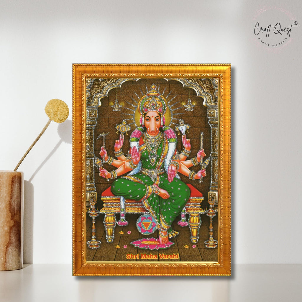 CRAFT QUEST Varahi Amman Photo Varahi Wall Painting Photo Frame With Acrylic Glass| South Devi God Frame for Home, Office, Temple & Gifting